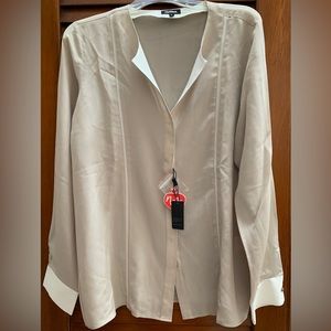 NetWork 100% Silk Bottom Down Beige Shirt